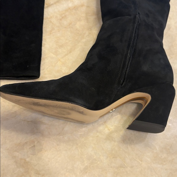 Sam Edelman knee high suede boots with chunky angled unique heel size 8 - Picture 3 of 15